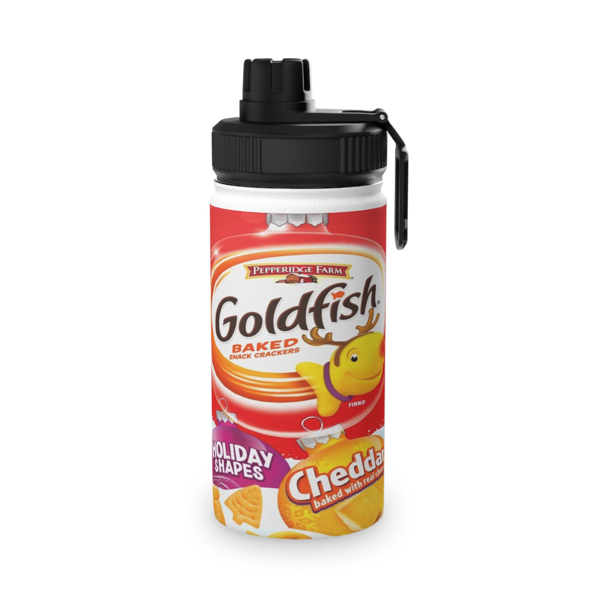 Pepperidge Farm Goldfish Holiday Shapes Cheddar Crackers Stainless Steel Water Bottle, Sports Lid