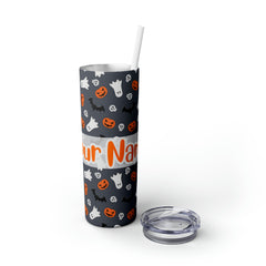 Personalized Name with Halloween Skinny Tumbler with Straw (Ver.7)