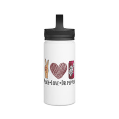 Peace Love Dr Pepper Stainless Steel Water Bottle, Handle Lid