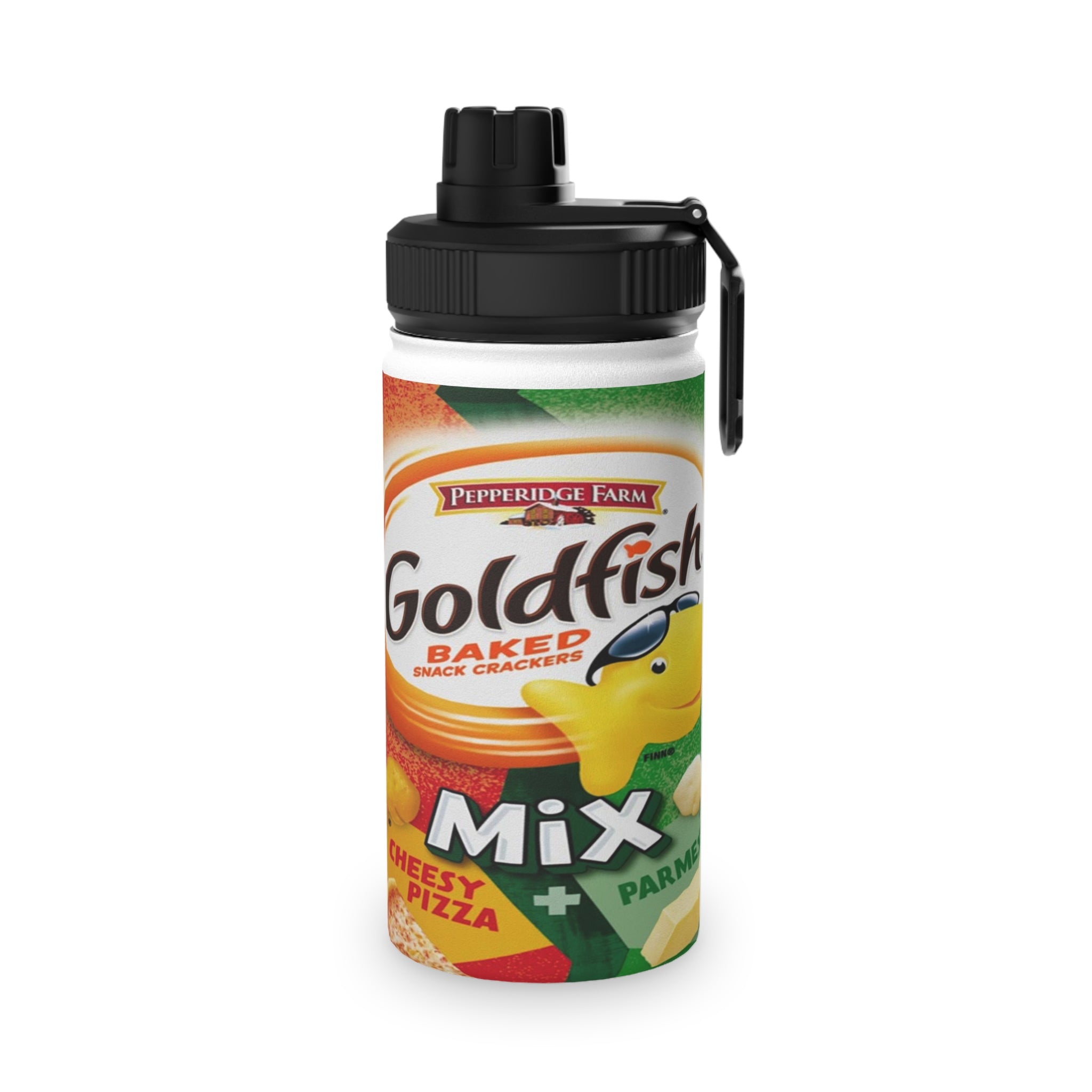 Pepperidge Farm Goldfish Mix Cheesy Pizza + Parmesan Crackers Stainless Steel Water Bottle, Sports Lid