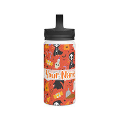 Personalized Name with Halloween Stainless Steel Water Bottle, Handle Lid (Ver.2)
