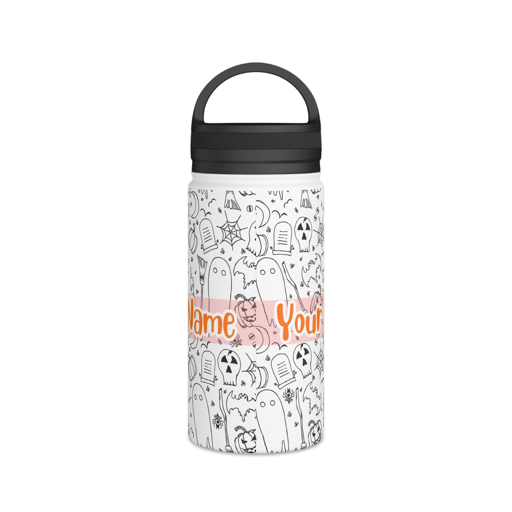 Personalized Name with Halloween Stainless Steel Water Bottle, Handle Lid (Ver.1)