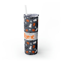 Personalized Name with Halloween Skinny Tumbler with Straw (Ver.7)