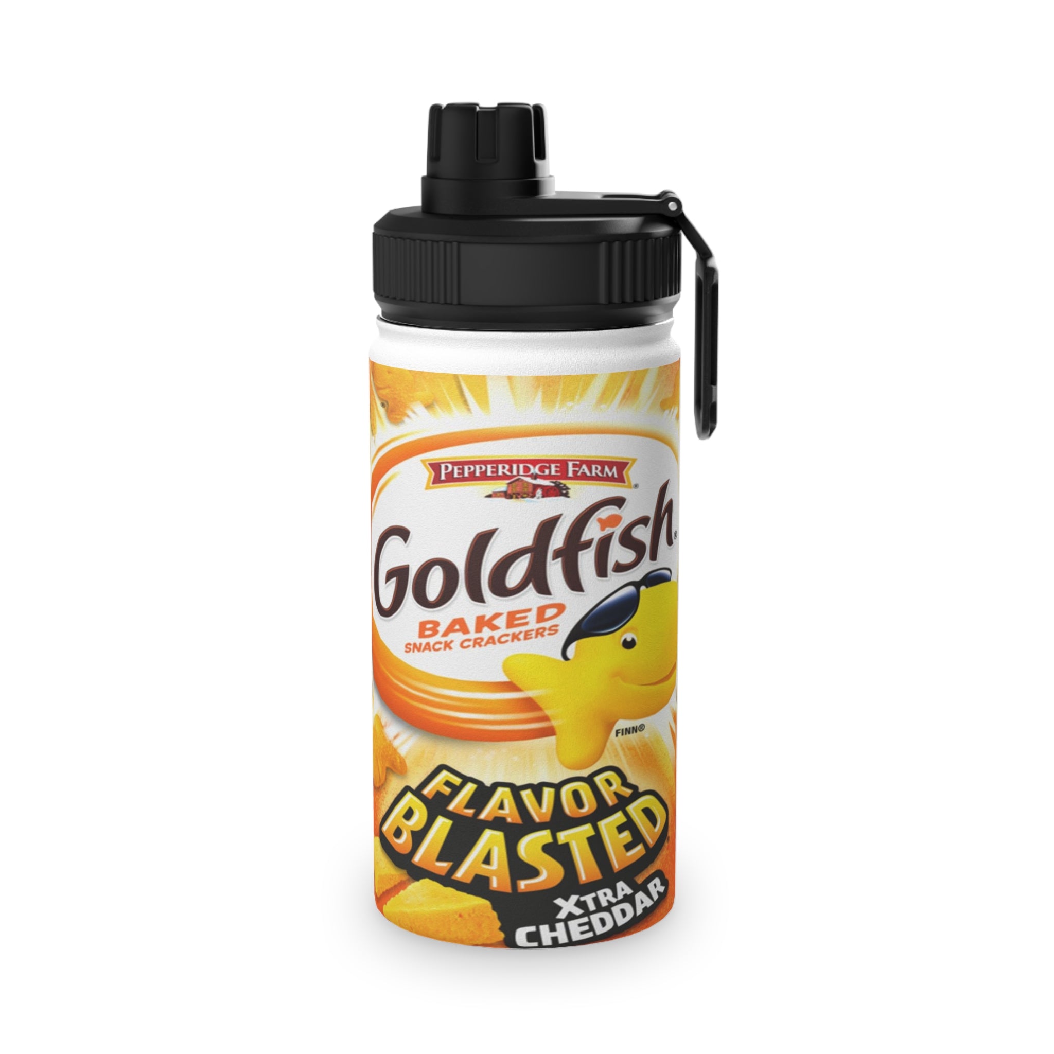 Goldfish Flavor Blasted Xtra Cheddar Baked Snack Crackers Stainless Steel Water Bottle, Sports Lid