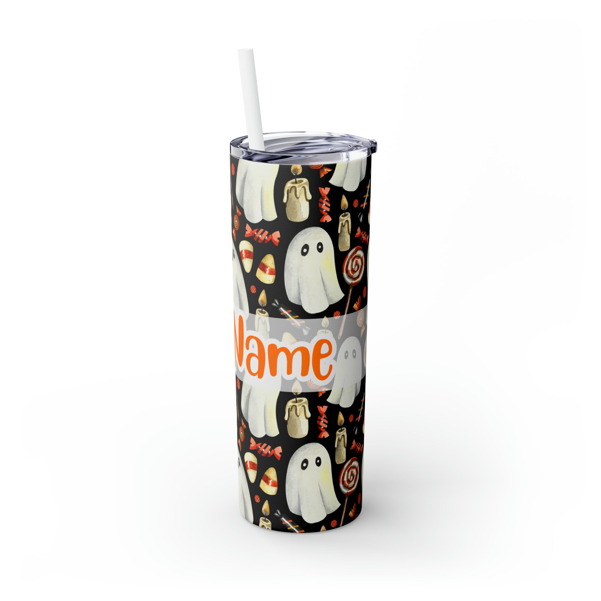 Personalized Name with Halloween Skinny Tumbler with Straw (Ver.3)