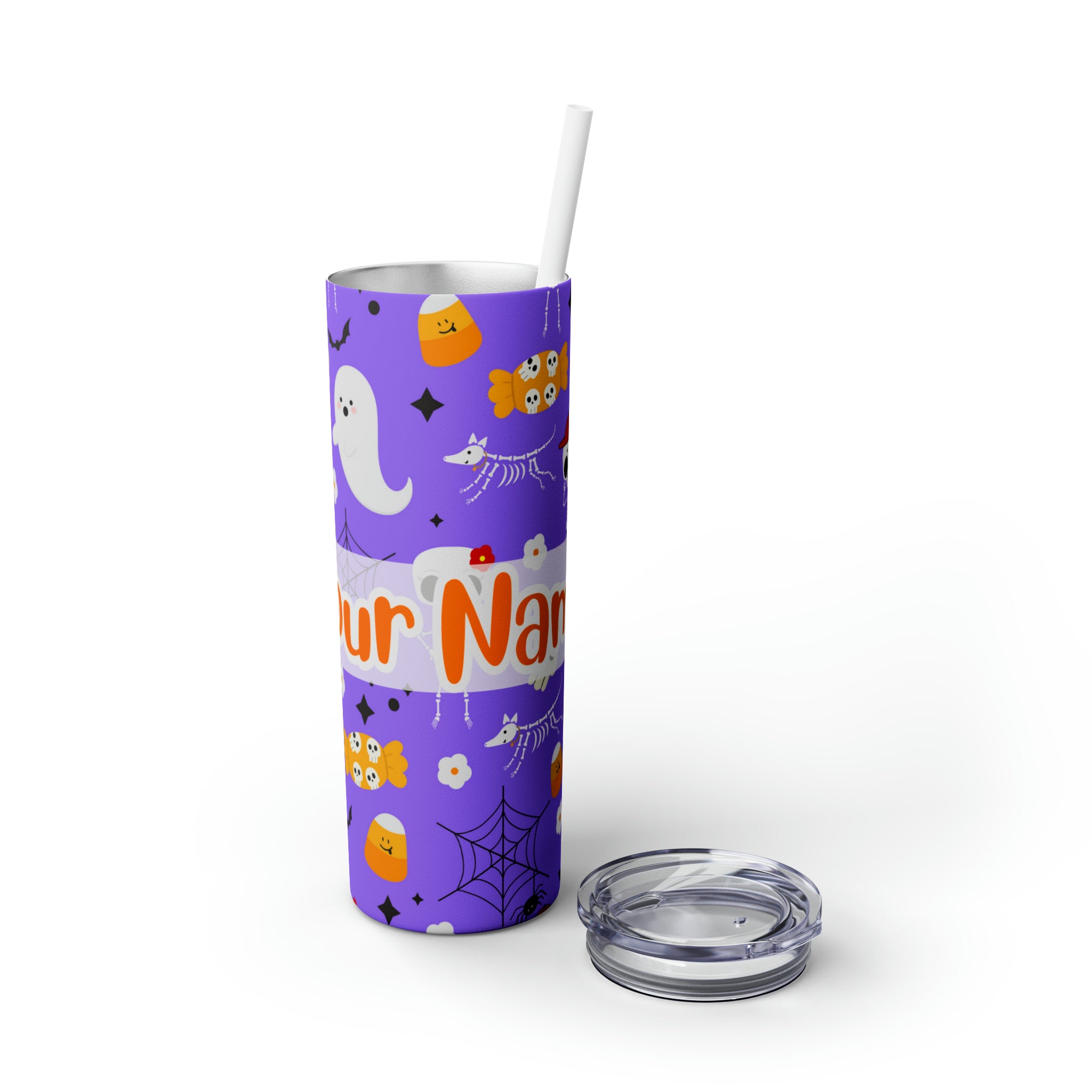 Personalized Name with Halloween Skinny Tumbler with Straw (Ver.6)