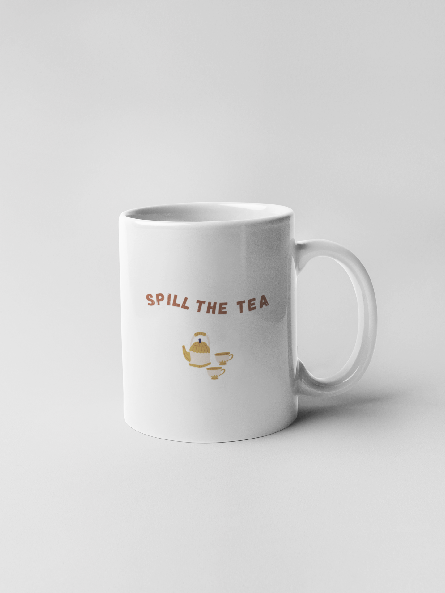 Beige Gold Fun Wavy Text Spill the Tea Quote Ceramic Coffee Mugs