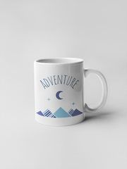 Blue Mountain, Moon and Stars Illustration Adventure Ceramic Coffee Mugs