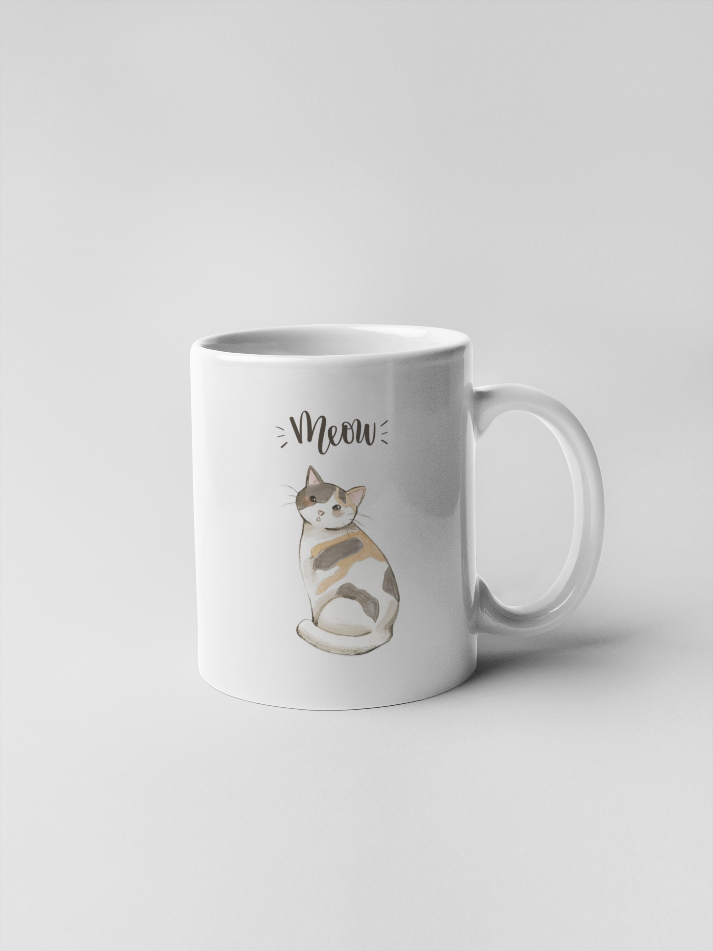 Brown Yellow White Cat Meow Ceramic Coffee Mugs