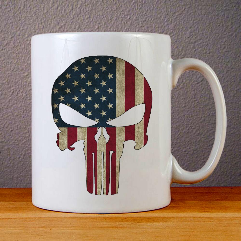 Punisher Skull on US Flag Ceramic Coffee Mugs