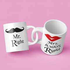 Mr Right & Mrs Always Right Mug Colourfull Couples Mug Set Wedding Mug Couples Gift