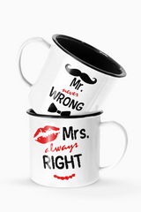 Mrs Always Right Couples Enamel Camp Cup Set Wedding Enamel Couples Gift