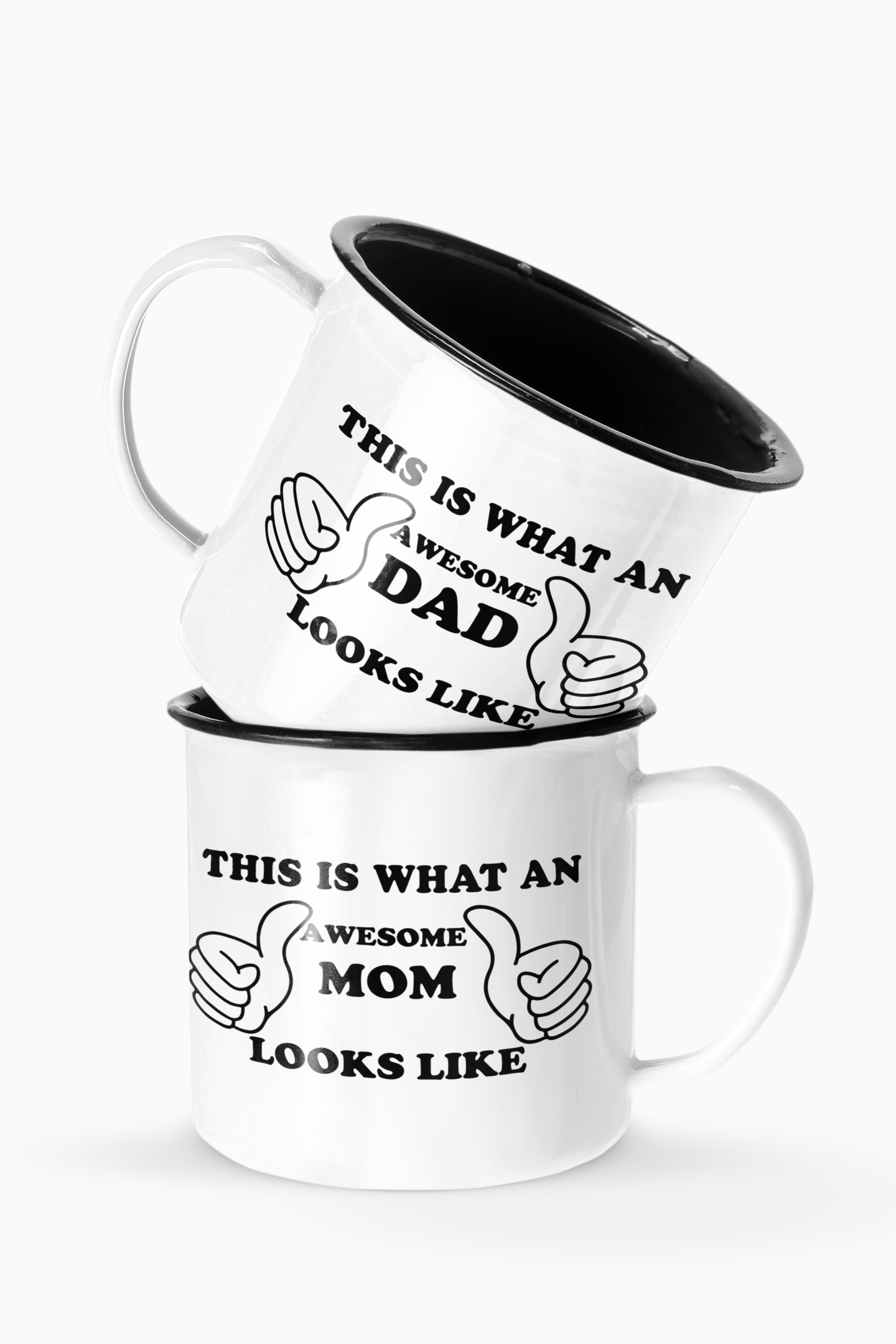 Funny Awesome Dad And Awesome Mom Couples Enamel Camp Cup Set Wedding Enamel Couples Gift