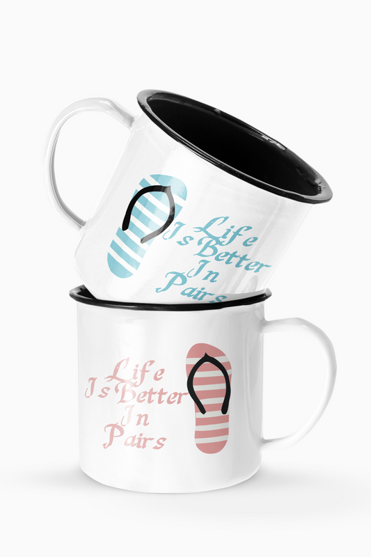 Life is Better in Pairs Couples Enamel Camp Cup Set Wedding Enamel Couples Gift
