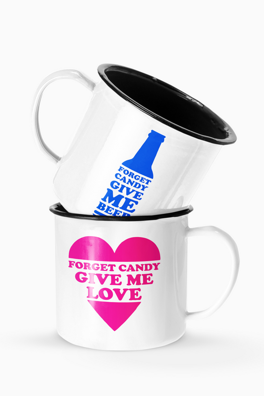 Funny Forget Candy Give Me Love Couples Enamel Camp Cup Set Wedding Enamel Couples Gift