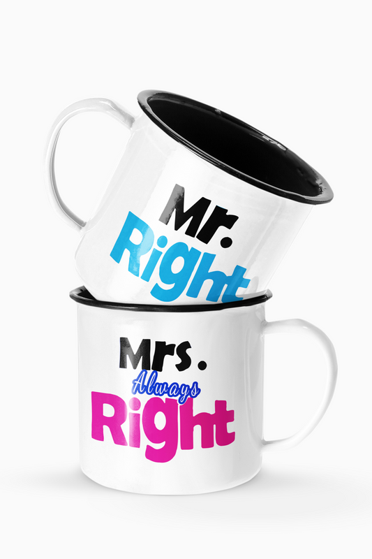 Mr Right And Mrs Always Right Couples Enamel Camp Cup Set Wedding Enamel Couples Gift