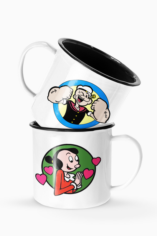 Funny Popeye and Olive Couples Enamel Camp Cup Set Wedding Enamel Couples Gift