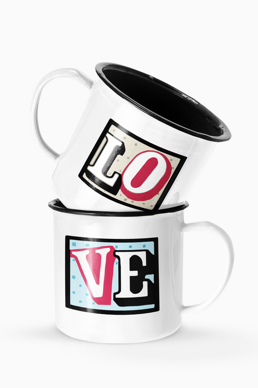 Love Logo Couples Enamel Camp Cup Set Wedding Enamel Couples Gift
