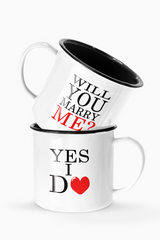 Will You Mary Me Couples Enamel Camp Cup Set Wedding Enamel Couples Gift