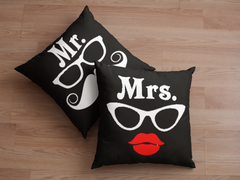 Cute Mrs and Mr Glasses Couple Cushion Case / Pillow Cases